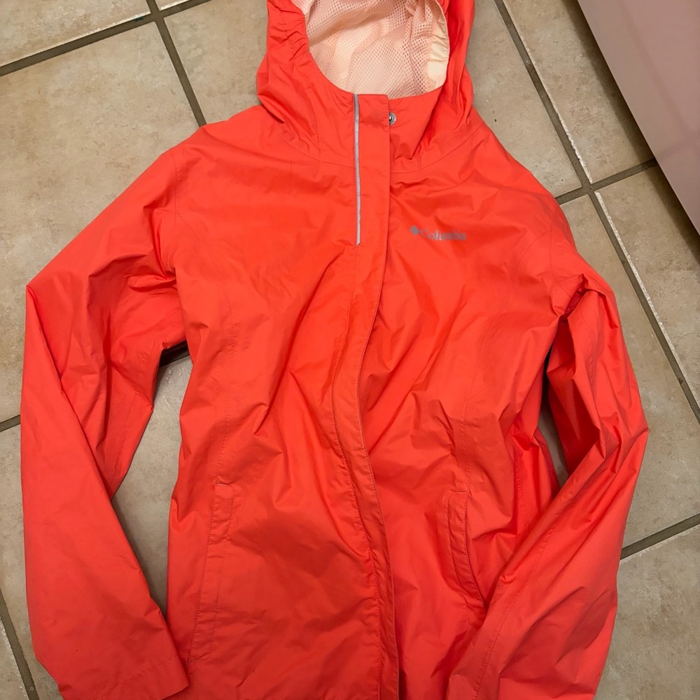 Columbia youth coral Orange hooded rain Jacket